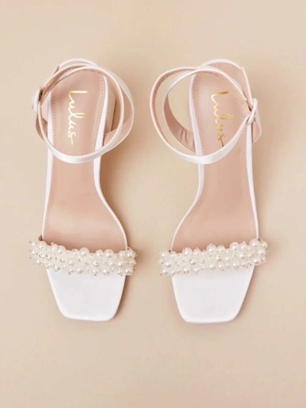 Beatta White Satin Pearl Ankle Strap High Heel Sandals Sz 8.5